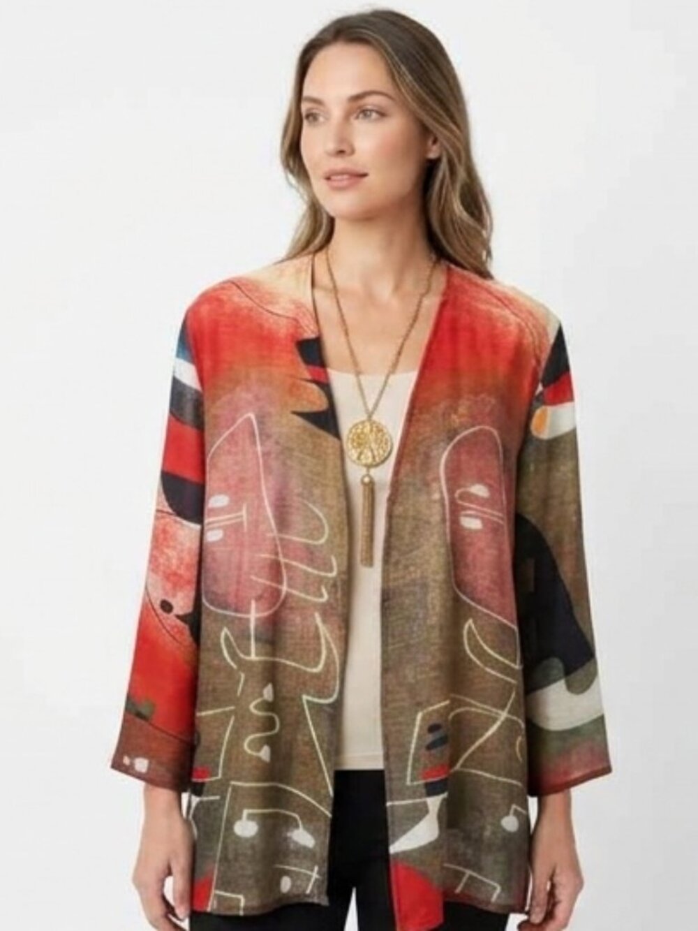 TAO House Women's S/M Multi-Color Abstract Wool Handmade Cardigan Jacket Artsy